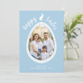 Light Blue Easter Egg Shape With Photo And Bunny カード (スタンド正面)