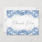 Light Blue Elegant Floral Quinceanera サンキューカード (正面)