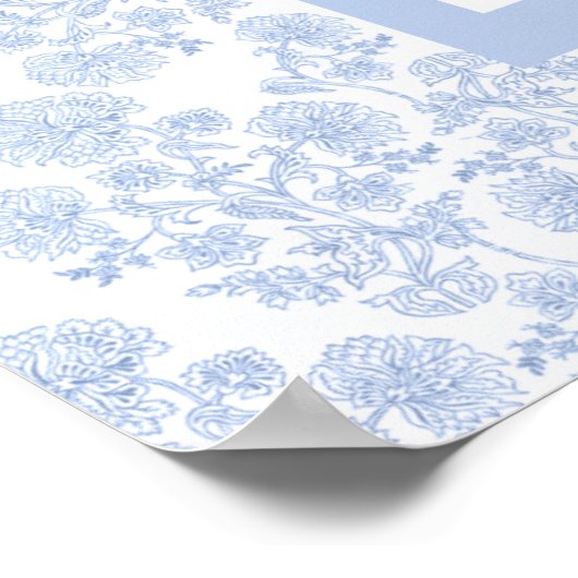 Light Blue Elegant Floral Toile Seating Chart ポスター (角)