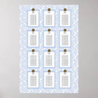 Light Blue Elegant Floral Toile Seating Chart ポスター