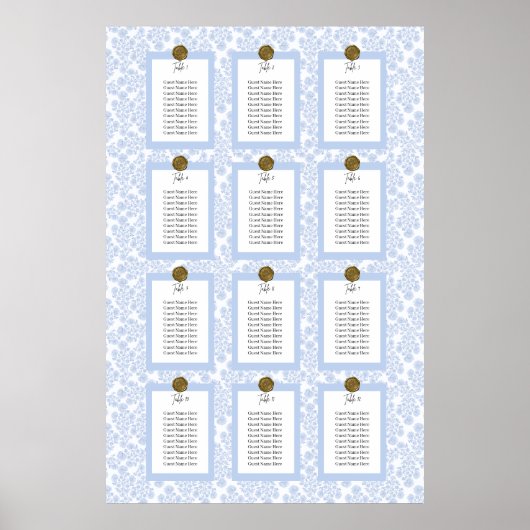 Light Blue Elegant Floral Toile Seating Chart ポスター (正面)