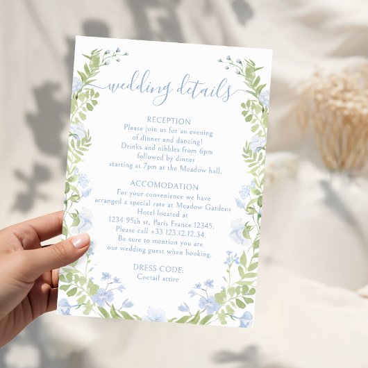 Light blue floral Boho Chic Wedding Details Cards エンクロージャーカード