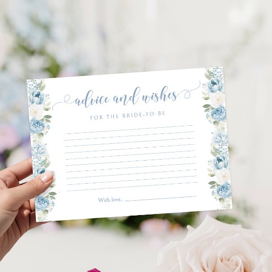 Light Blue Floral Bridal Shower Advice and Wishes エンクロージャーカード
