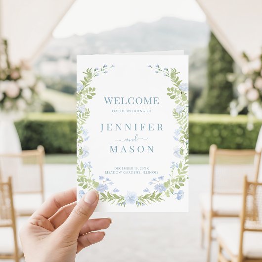 Light Blue Floral Chic Wedding Foldable Program