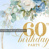Light Blue Floral Gold 60th Birthday Invitation 招待状
