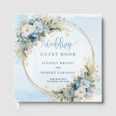 Light Blue Floral Gold Glitter Boho wedding guest  ゲストブック (正面)