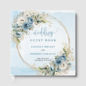 Light Blue Floral Greenery Gold Glitter Guest Book ゲストブック (正面)