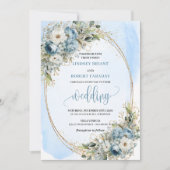 Light Blue Floral Greenery wedding invitation 招待状 (正面)