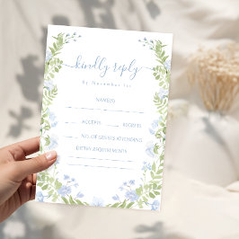 Light Blue Floral Greenery Wedding RSVP Cards エンクロージャーカード