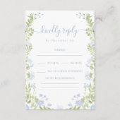 Light Blue Floral Greenery Wedding RSVP Cards エンクロージャーカード (正面)
