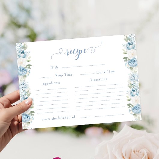 Light Blue Floral Spring Bridal Shower Recipe Card エンクロージャーカード