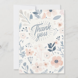Light Blue Floral Thank you card - note card  シーズンカード