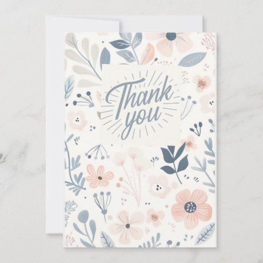 Light Blue Floral Thank you card - note card  シーズンカード (正面)