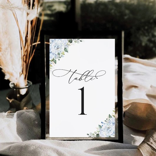 Light Blue Floral Wedding Table Number Card