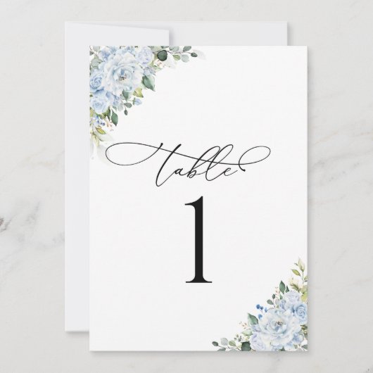 Light Blue Floral Wedding Table Number Card (正面)