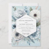 Light Blue Floral Whimsical Wedding 招待状 (正面)