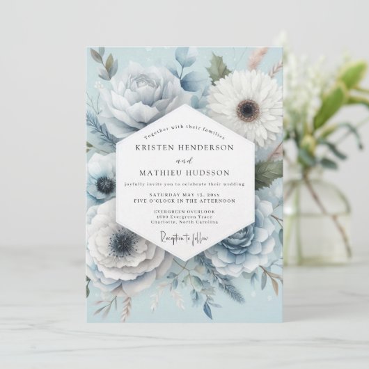 Light Blue Floral Whimsical Wedding 招待状 (スタンド正面)