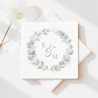 Light Blue Floral Wreath Wedding Napkin スタンダードカクテルナプキン