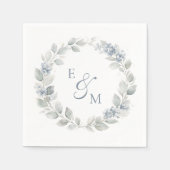 Light Blue Floral Wreath Wedding Napkin スタンダードカクテルナプキン (正面)