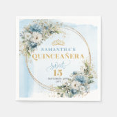 Light Blue Flowers Greenery 15th Birthday Napkins スタンダードカクテルナプキン (正面)