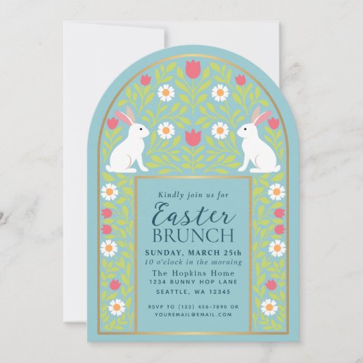 Light Blue Folk Art Easter Brunch Arch Invitation 招待状 (正面)