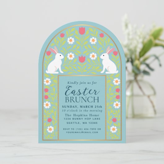 Light Blue Folk Art Easter Brunch Arch Invitation 招待状 (スタンド正面)