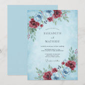 Light Blue Frosted Winter Wedding 招待状 (正面/裏面)