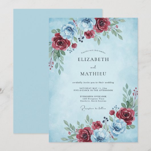 Light Blue Frosted Winter Wedding 招待状 (正面/裏面)