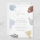 Light blue Game On Football Birthday 招待状 (正面)