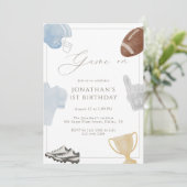 Light blue Game On Football Birthday 招待状 (スタンド正面)