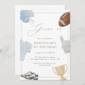 Light blue Game On Football Birthday 招待状 (正面/裏面)