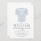 Light Blue Game Time Football Jersey Birthday  招待状 (正面/裏面)