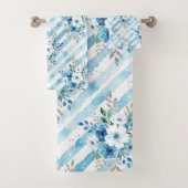 Light Blue Geometric Coastal Spa Bathroom Decor バスタオルセット (インサイチュ)