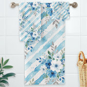 Light Blue Geometric Coastal Spa Bathroom Decor バスタオルセット