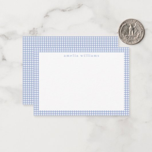 Light Blue Gingham Plaid ノートカード (正面/裏面インサイチュ)