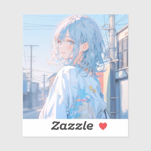 Light blue girl | 東京娘 GenerartiveAI シール (シート)