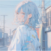 Light blue girl | 東京娘 GenerartiveAI シール (正面)