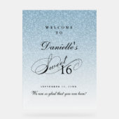 Light Blue Glitter Sweet 16 Personalized Welcome アクリルサイン (正面)