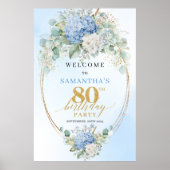 Light Blue Hydrangeas Boho 80th birthday welcome ポスター (正面)