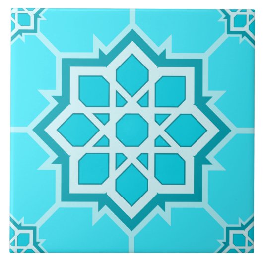Light Blue Islamic Geometric Seamless Pattern タイル (正面)