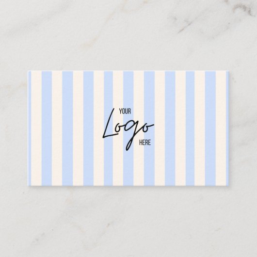 Light Blue & Ivory Stripes Bakery Logo QR Code 名刺 (正面)