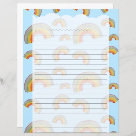 Light Blue Kawaii Rainbow Stationery Paper (正面/裏面)