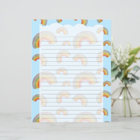 Light Blue Kawaii Rainbow Stationery Paper (スタンド正面)