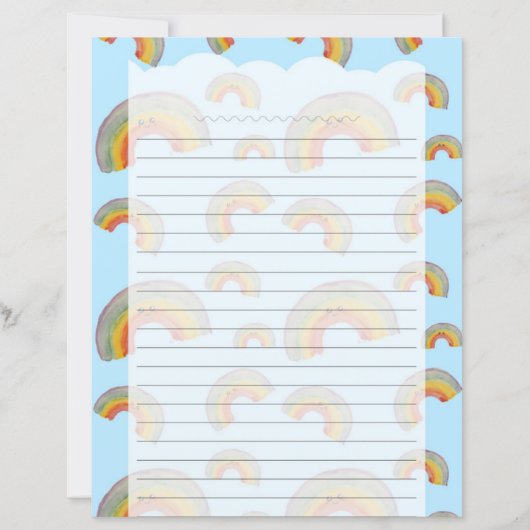 Light Blue Kawaii Rainbow Stationery Paper (正面)