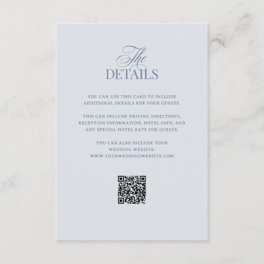 Light Blue Luxe | QR Code Wedding Guest Details エンクロージャーカード (正面)