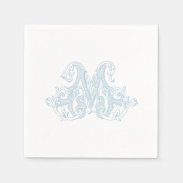 Light Blue "M" Monogram Cocktail Napkins スタンダードカクテルナプキン
