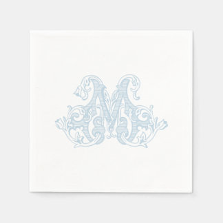 Light Blue "M" Monogram Cocktail Napkins スタンダードカクテルナプキン