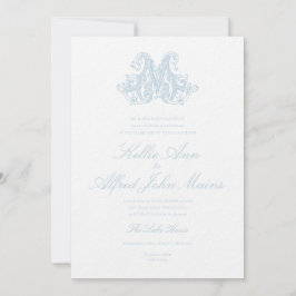 Light Blue "M" Monogram Wedding Invitation 招待状