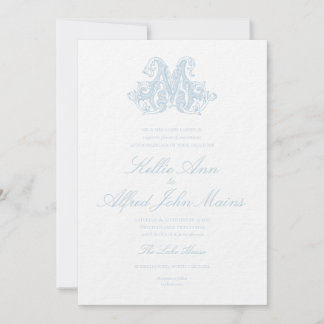 Light Blue "M" Monogram Wedding Invitation 招待状