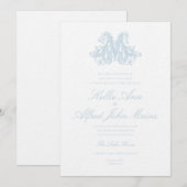 Light Blue "M" Monogram Wedding Invitation 招待状 (正面/裏面)
